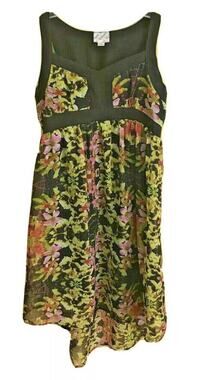 Small Disney D-Signed Girls Sheer Overlay Black Floral Sleeveless Hi Lo Dress